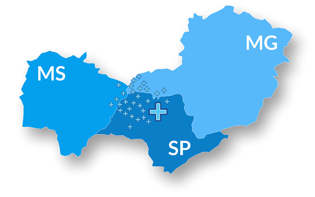 Mapa Imagem do mapa dos estados MG, MS e SP